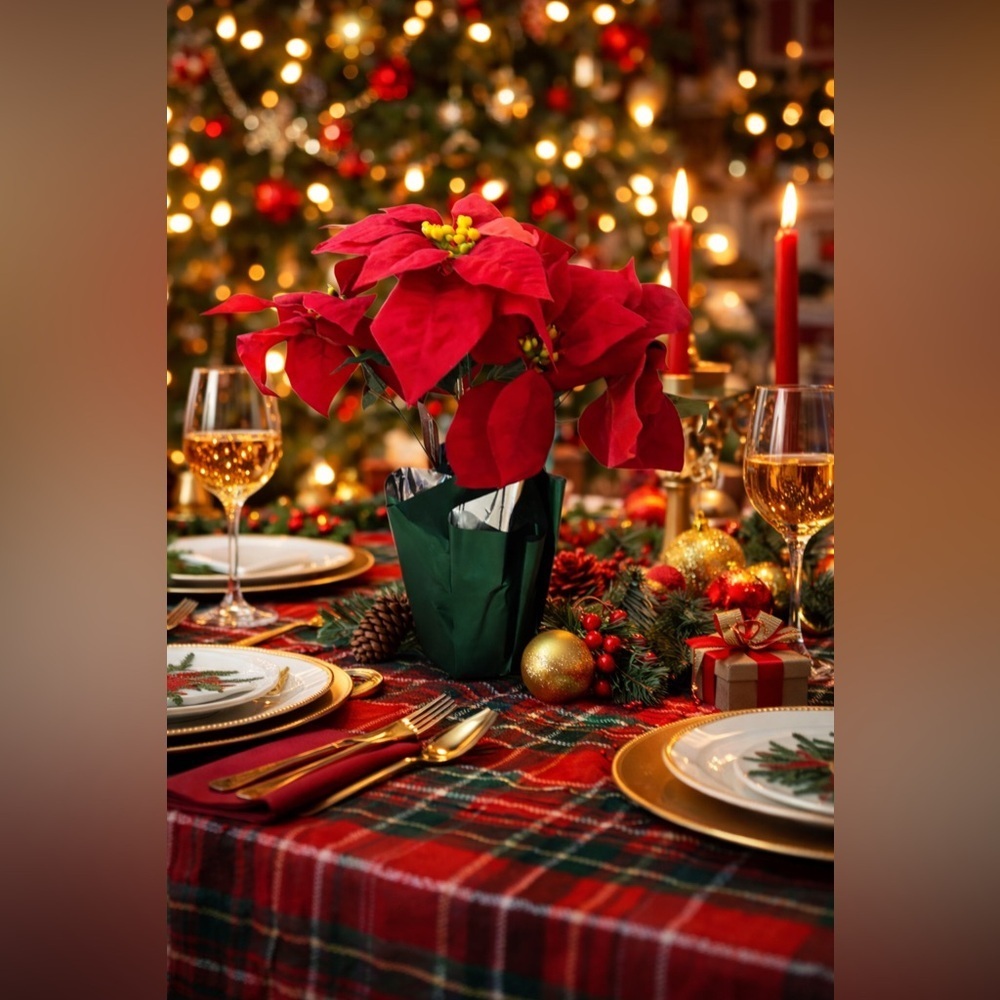 Faux poinsetta & berry potted plants NEW NWT 3 total Christmas decor 15 in tall